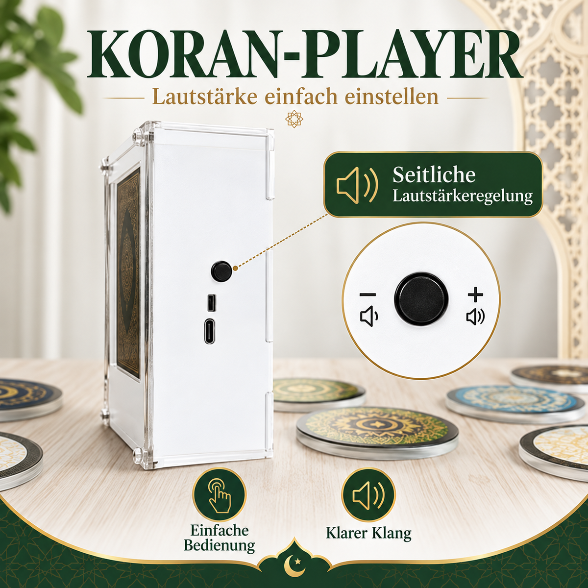 Sakina Koran-Player mit seitlicher Lautstärkeregelung
